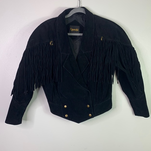 Learsi Jackets & Blazers - VTG 70s Learsi Black Rancher Western Fringe Suede Leather Jacket Womens Small